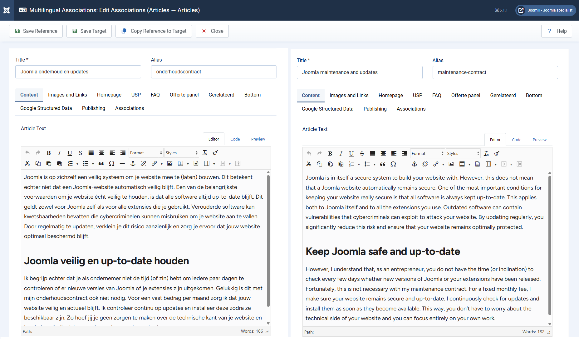 joomla multilanguage associations