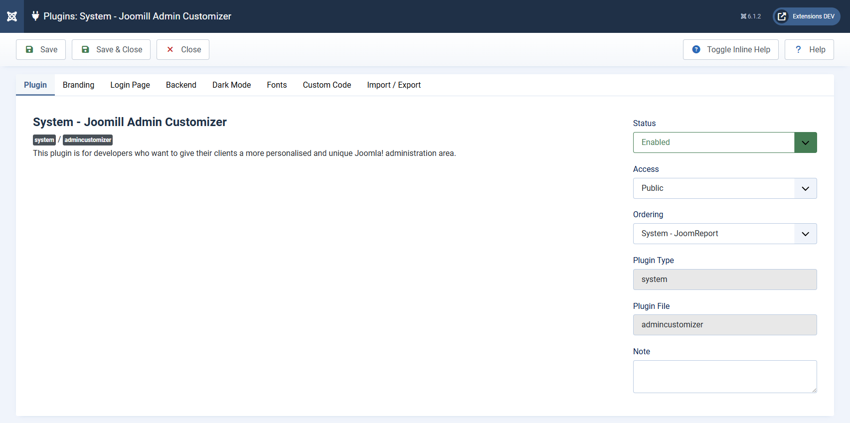 the plugin edit screen showing the full row of tabs