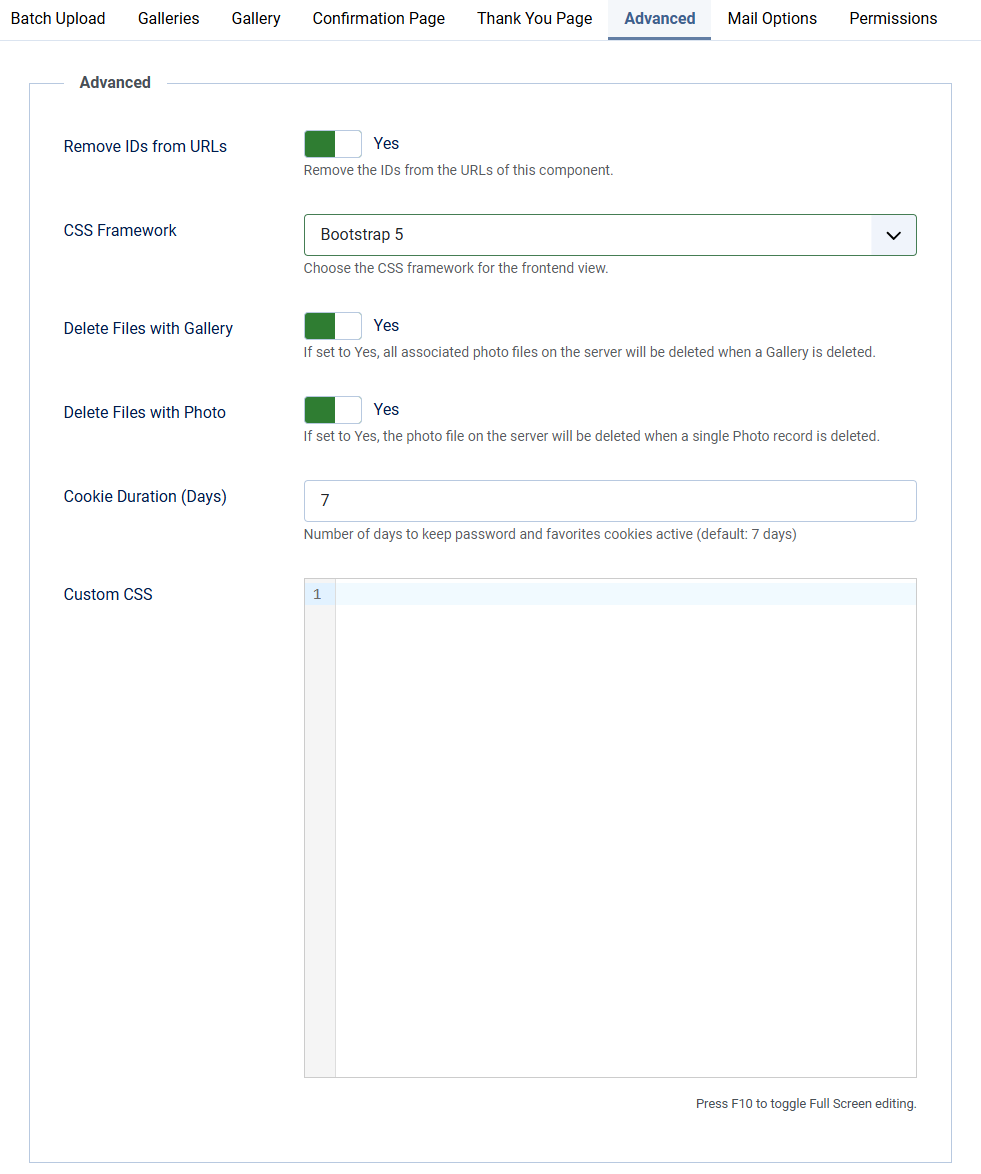 client response gallery options advanced