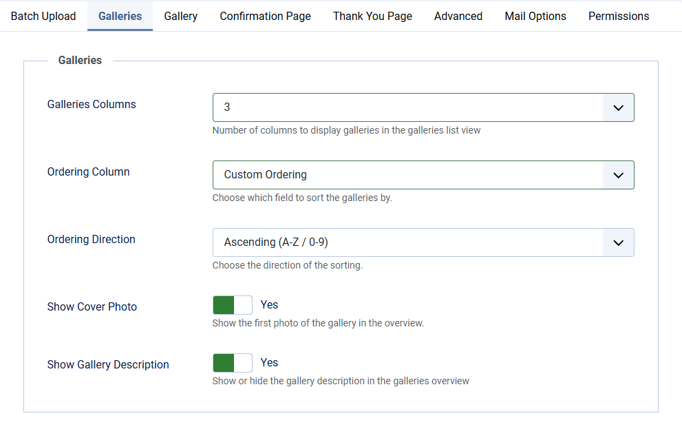 client response gallery options galleries
