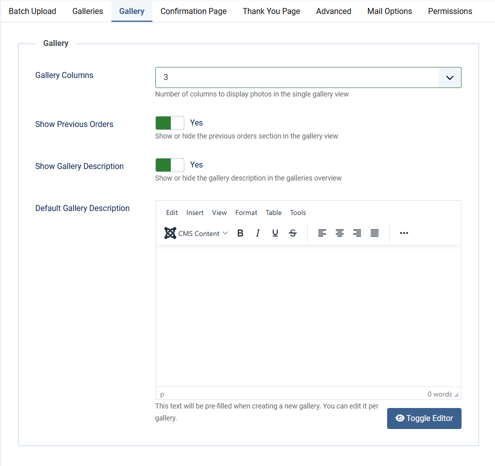 client response gallery options gallery