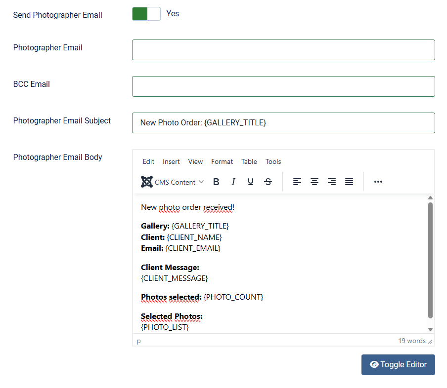 client response gallery options mail photographer