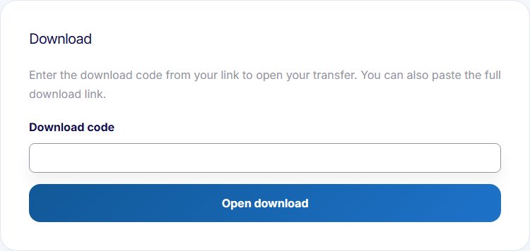 The download code entry form shown when the download page is opened without a code