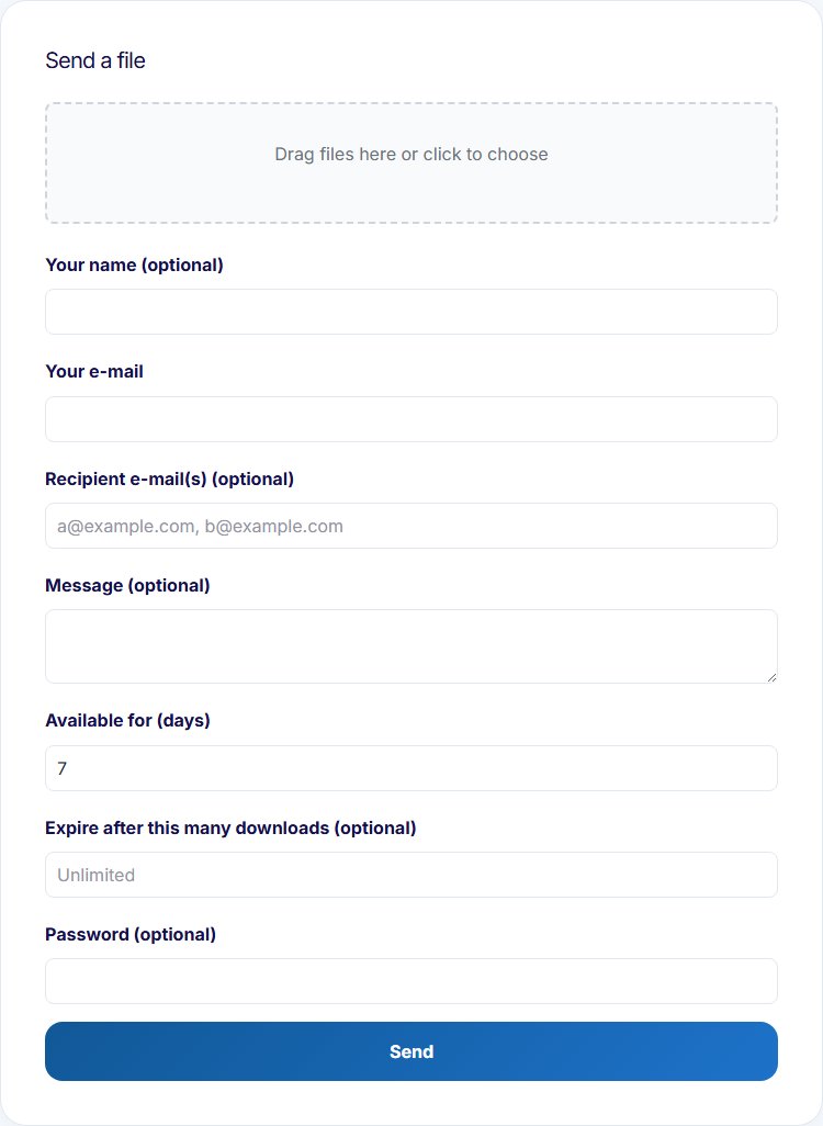 The Filedrop upload form with dropzone and form fields