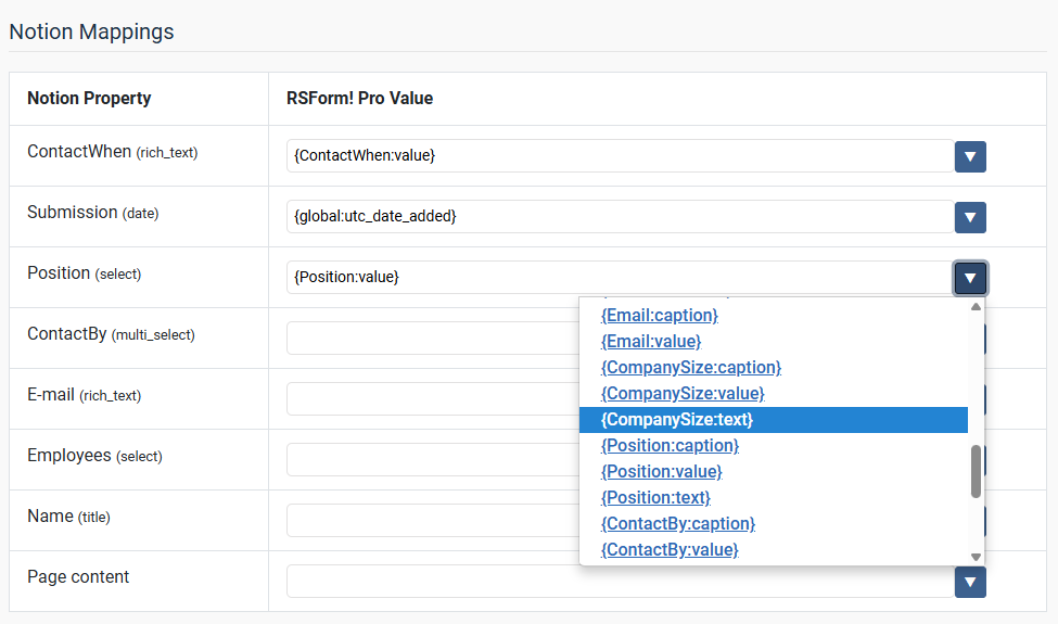 rsform notion field mapping
