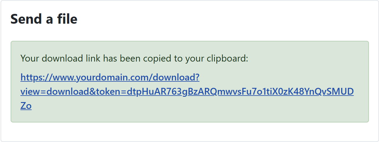 Download link shown after a Filedrop upload