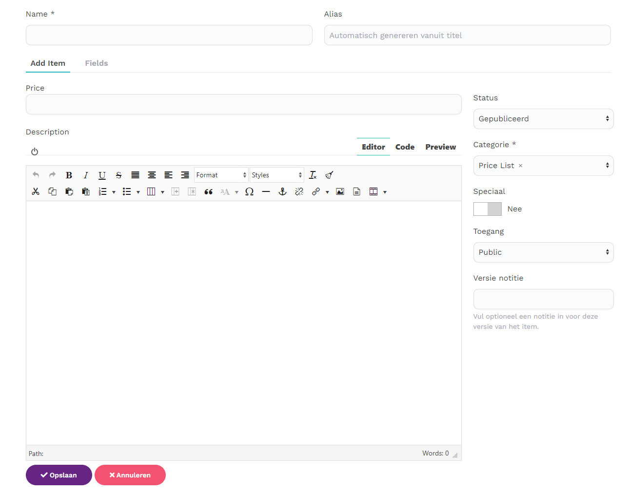 Joomla Price List with frontend editing